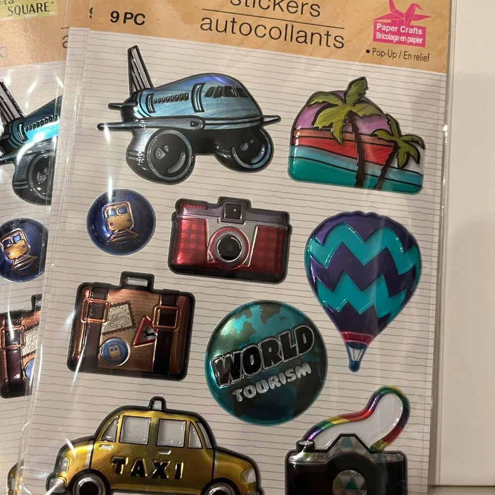 Metallic Puffy Stickers (10 Packs) Llamas,‎ Trave,l 80s, Sports (NEW)